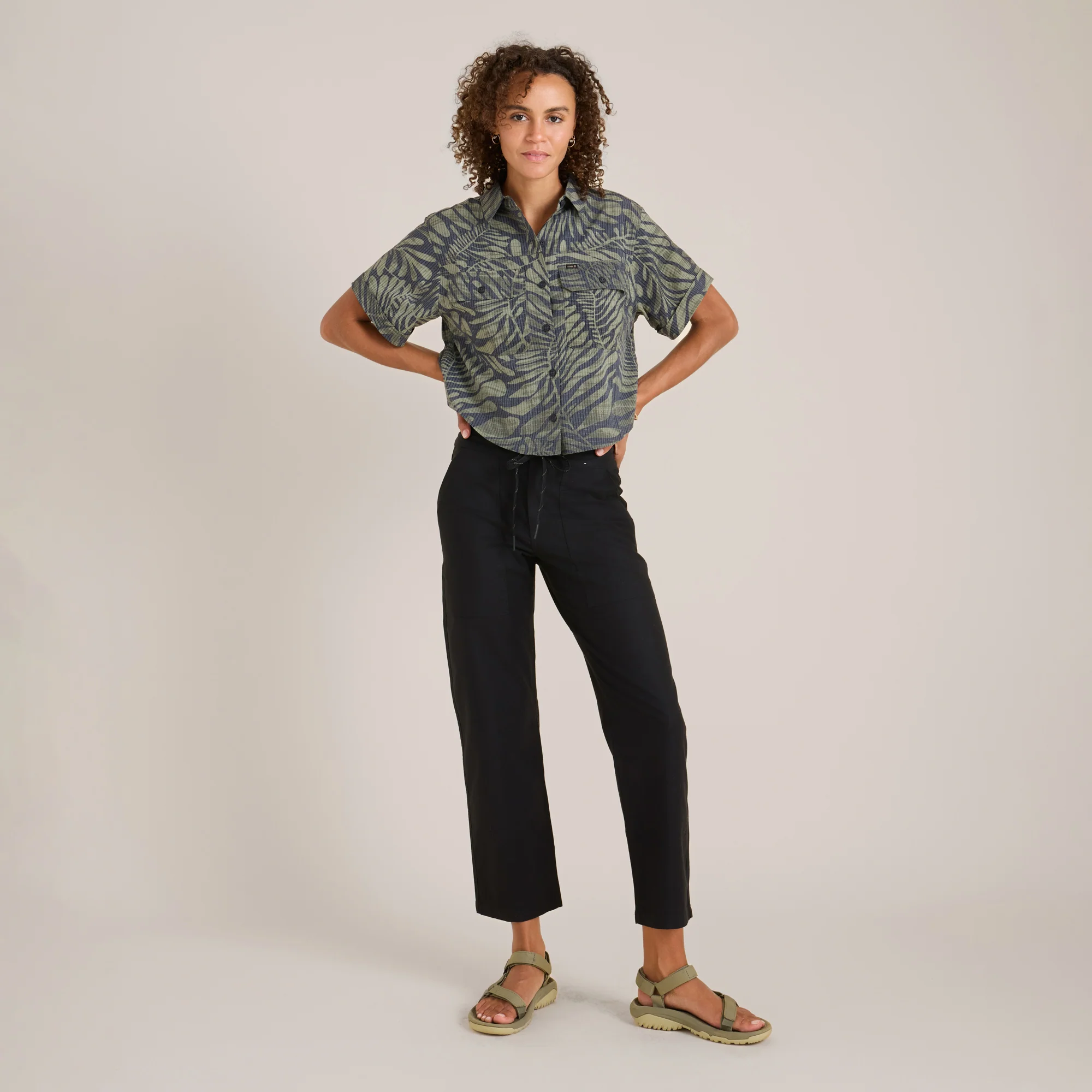 Bless Up Cropped Button Up Shirt - Dark Military - Image 2
