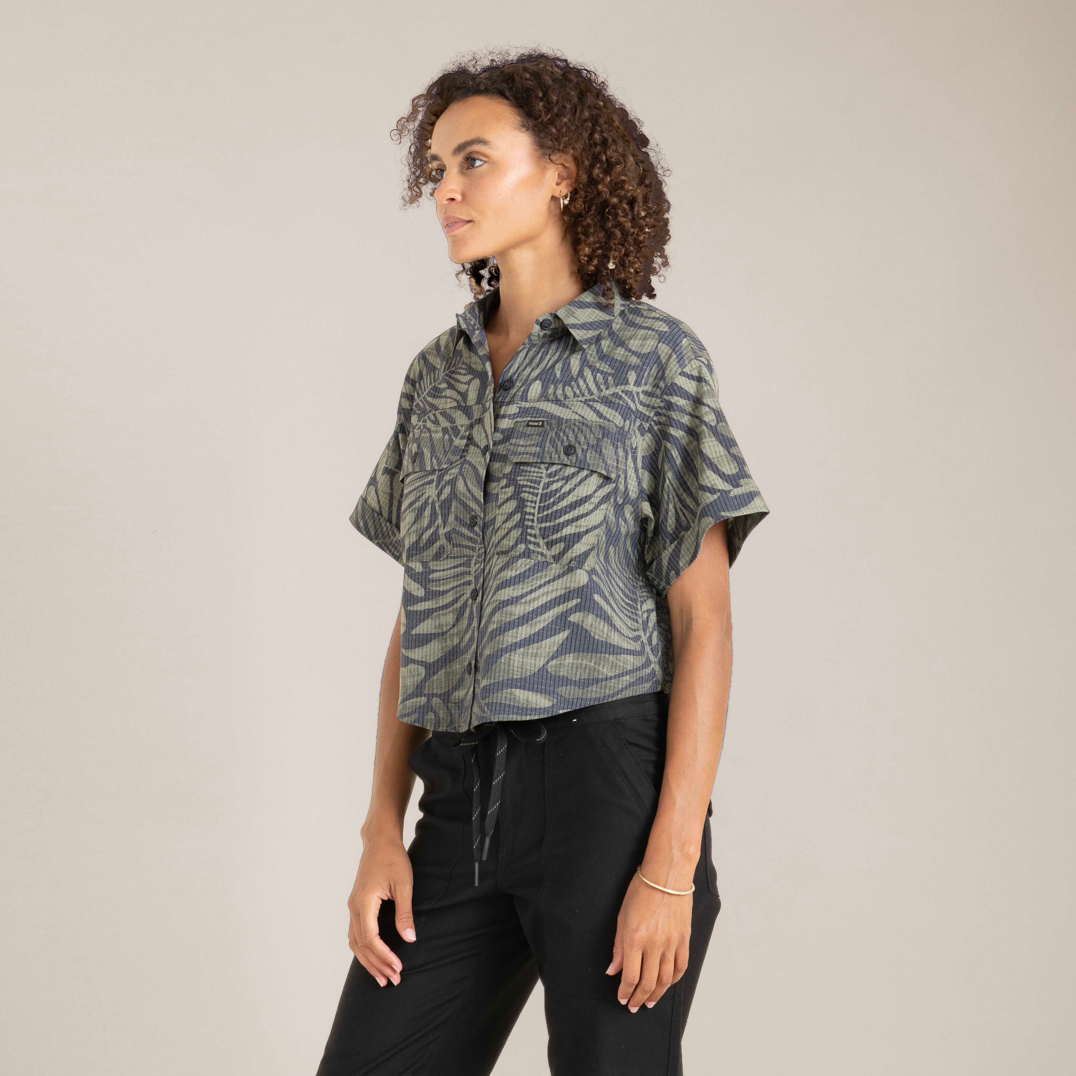 Bless Up Cropped Button Up Shirt - Dark Military - Image 3