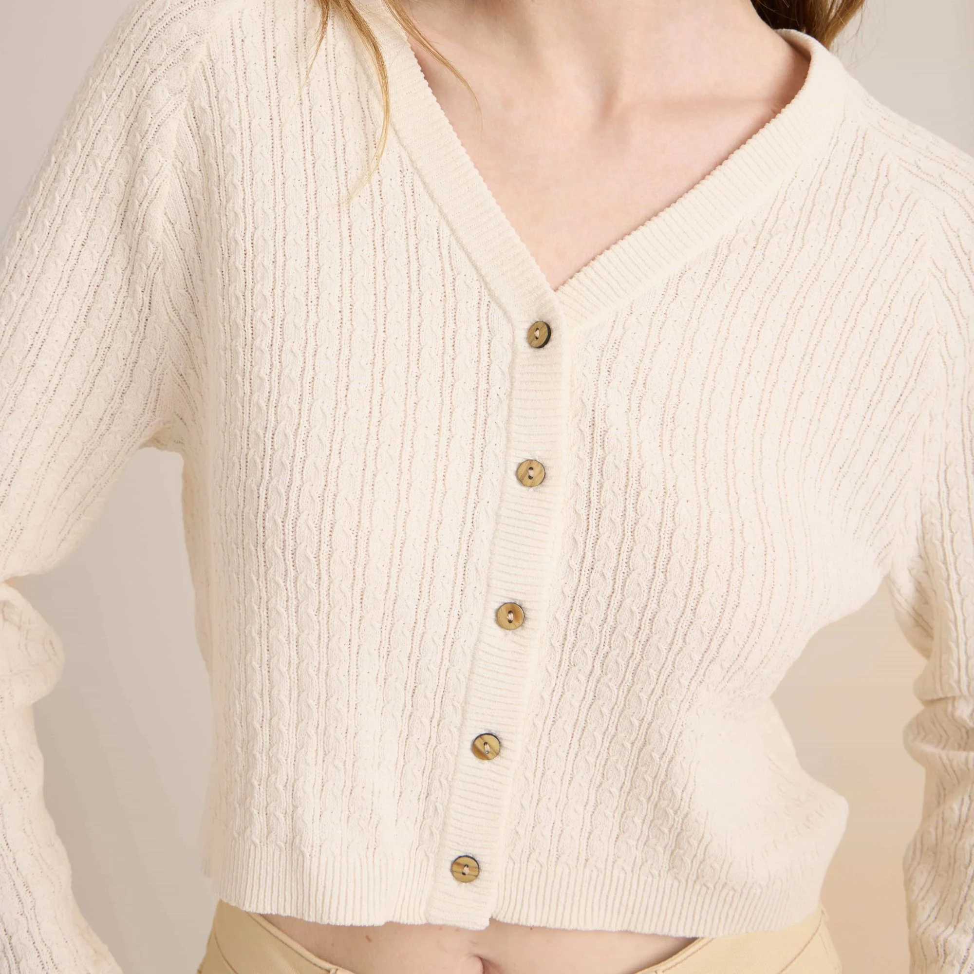 Bluffs Long Sleeve Cardigan - Eggshell - Image 6