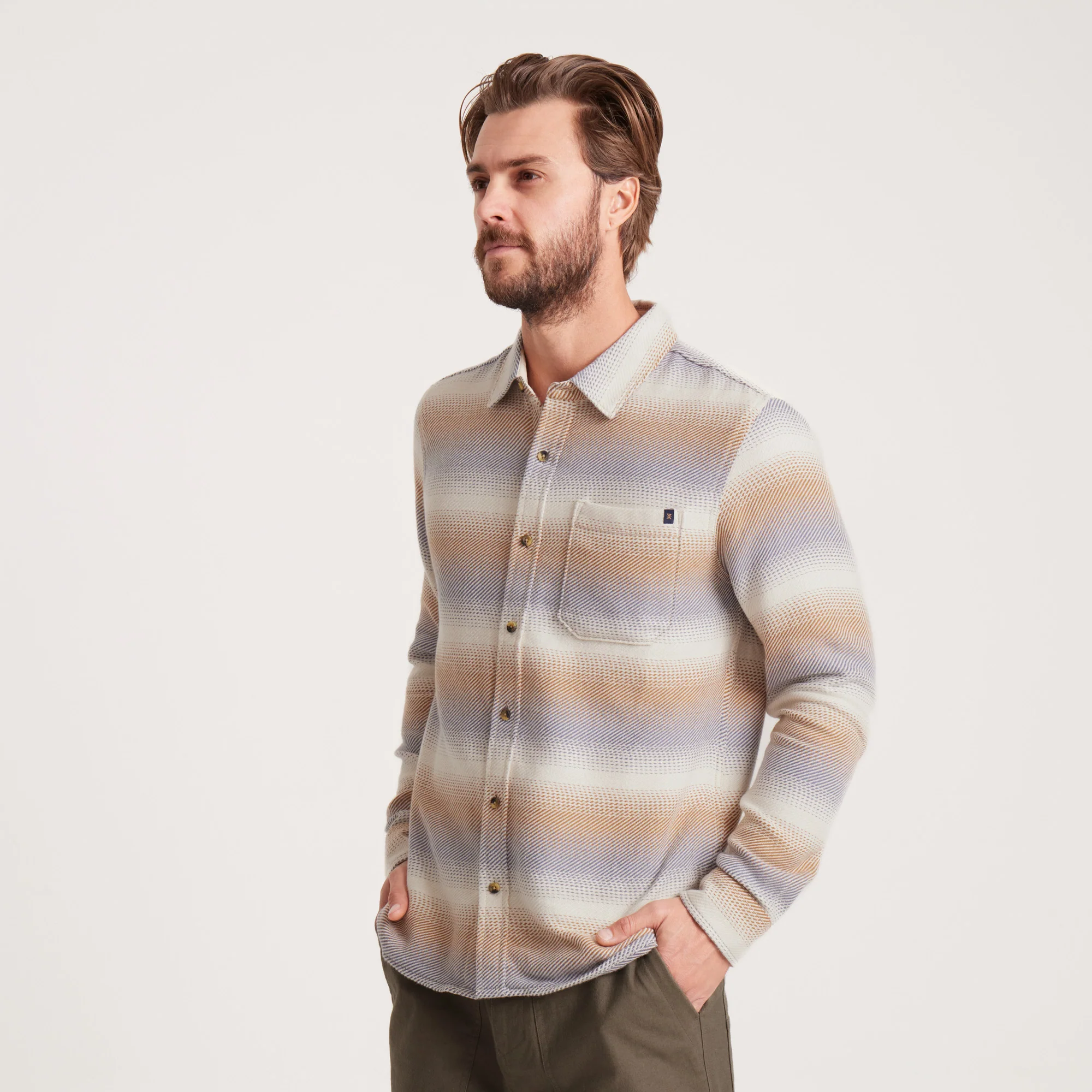 Crossroads Organic Cotton Flannel - Stripe Bone - Image 4