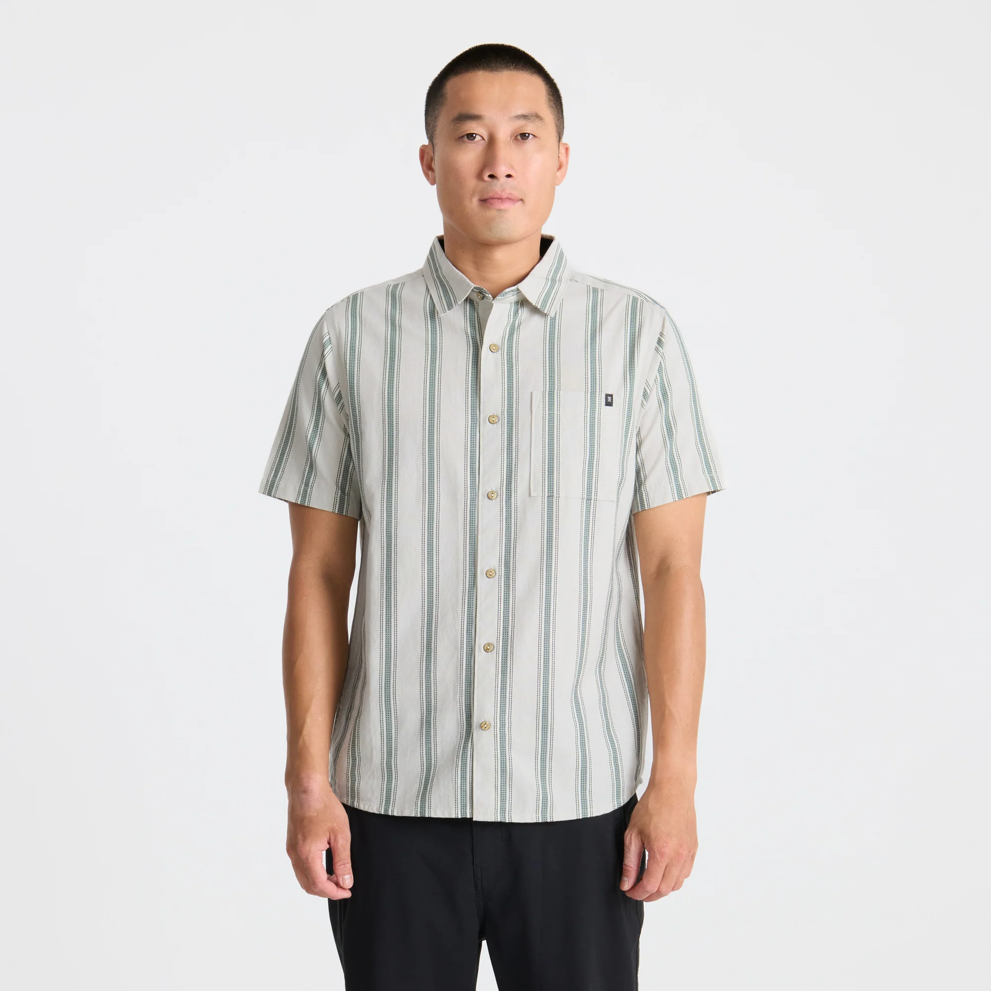 Journey Short Sleeve Button Up Shirt - Dusty Green - Image 3