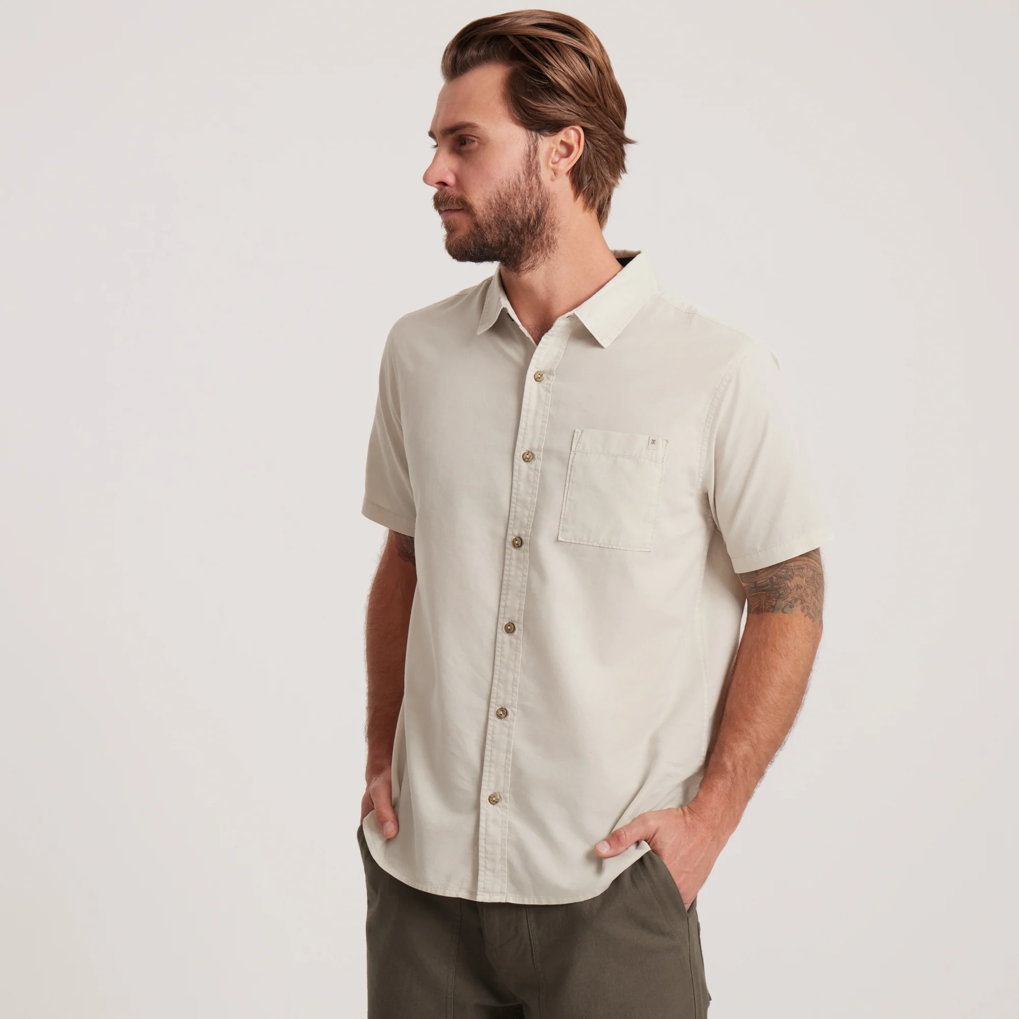 Made To Fade Short Sleeve Button Up Shirt - Washed Bone - Image 3