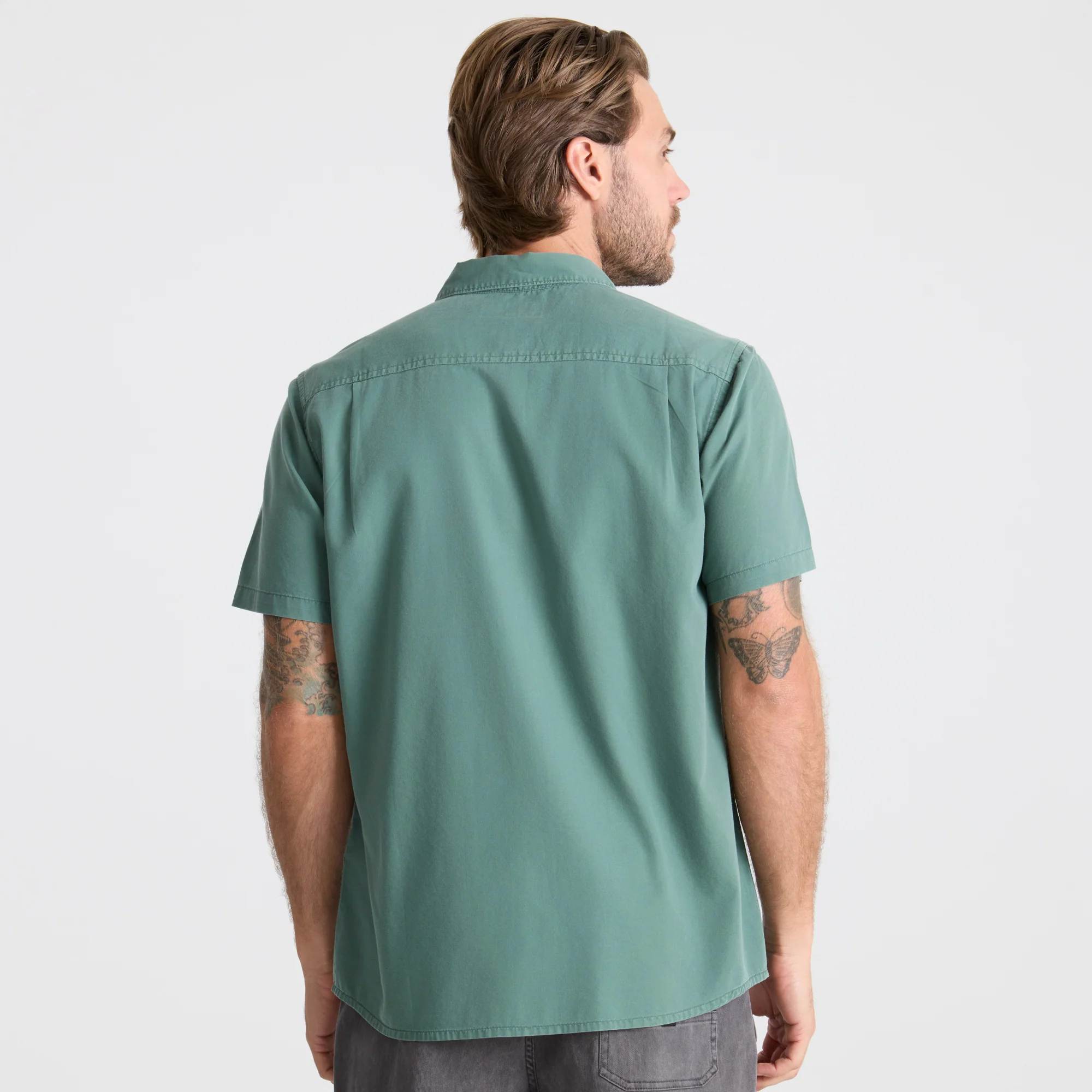 Made To Fade Short Sleeve Button Up Shirt - Washed Slate Green - Image 4