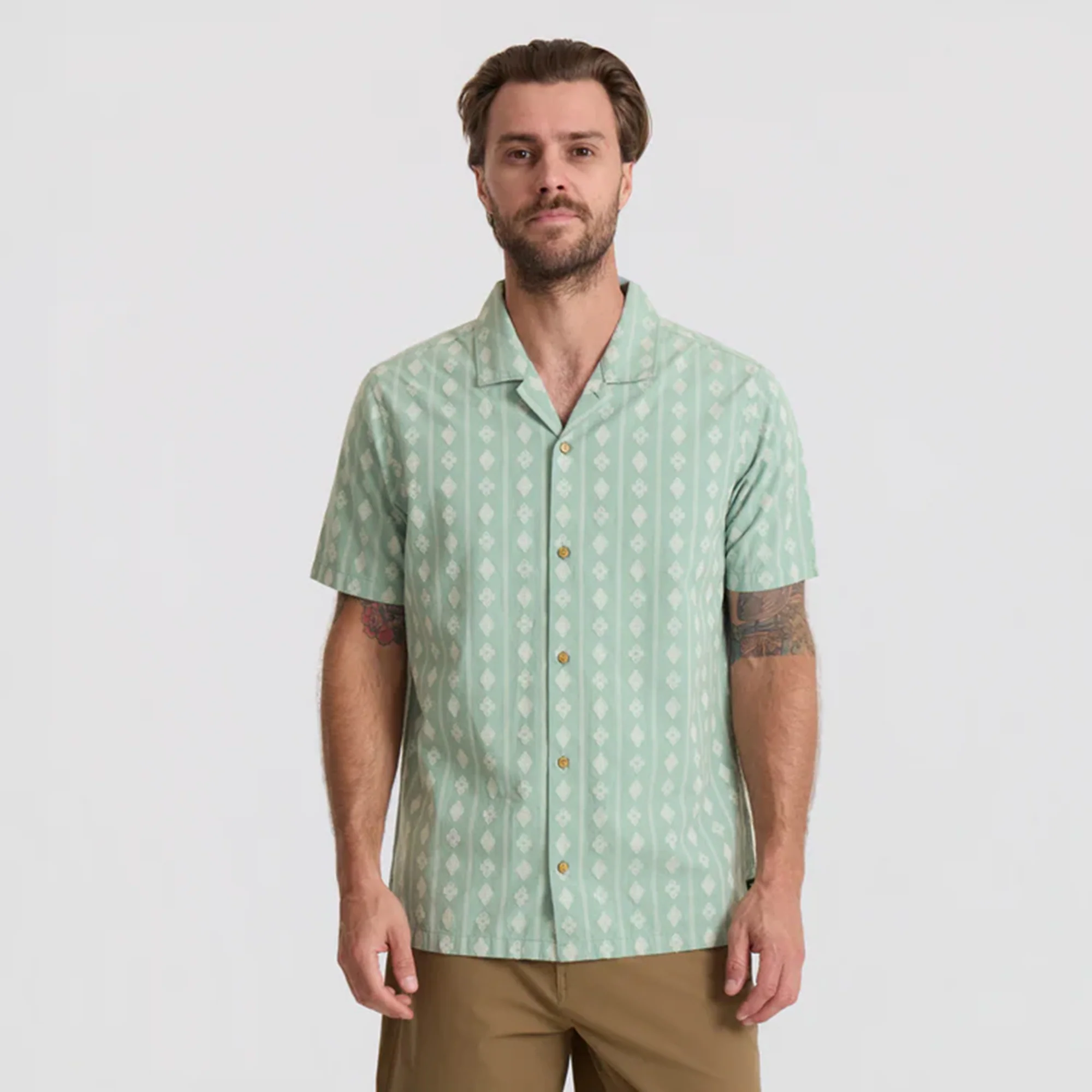 Gonzo Short Sleeve Button Up Shirt - Hazy Blue Jacquard - Image 2