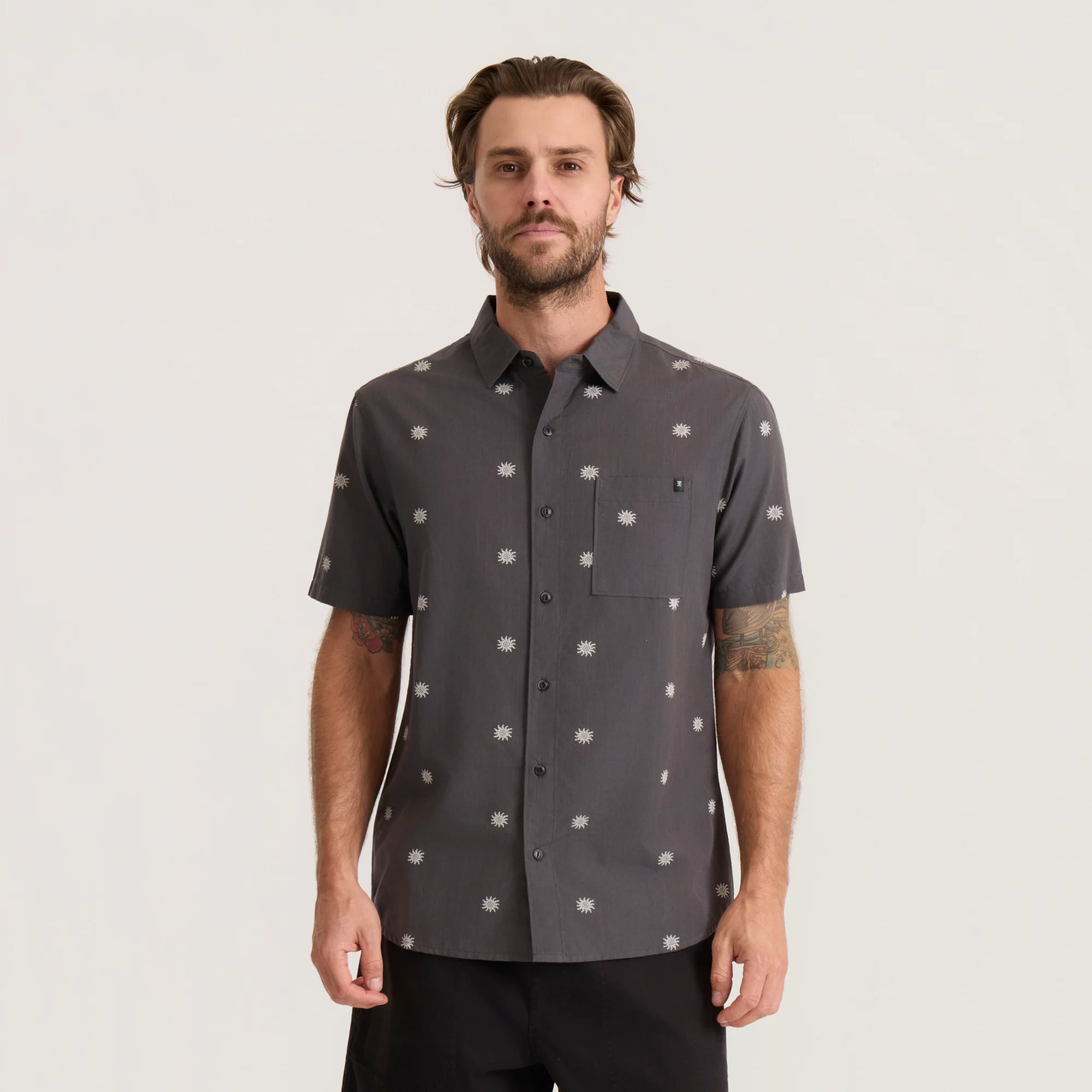 Journey Short Sleeve Button Up Shirt - Charcoal - Image 2