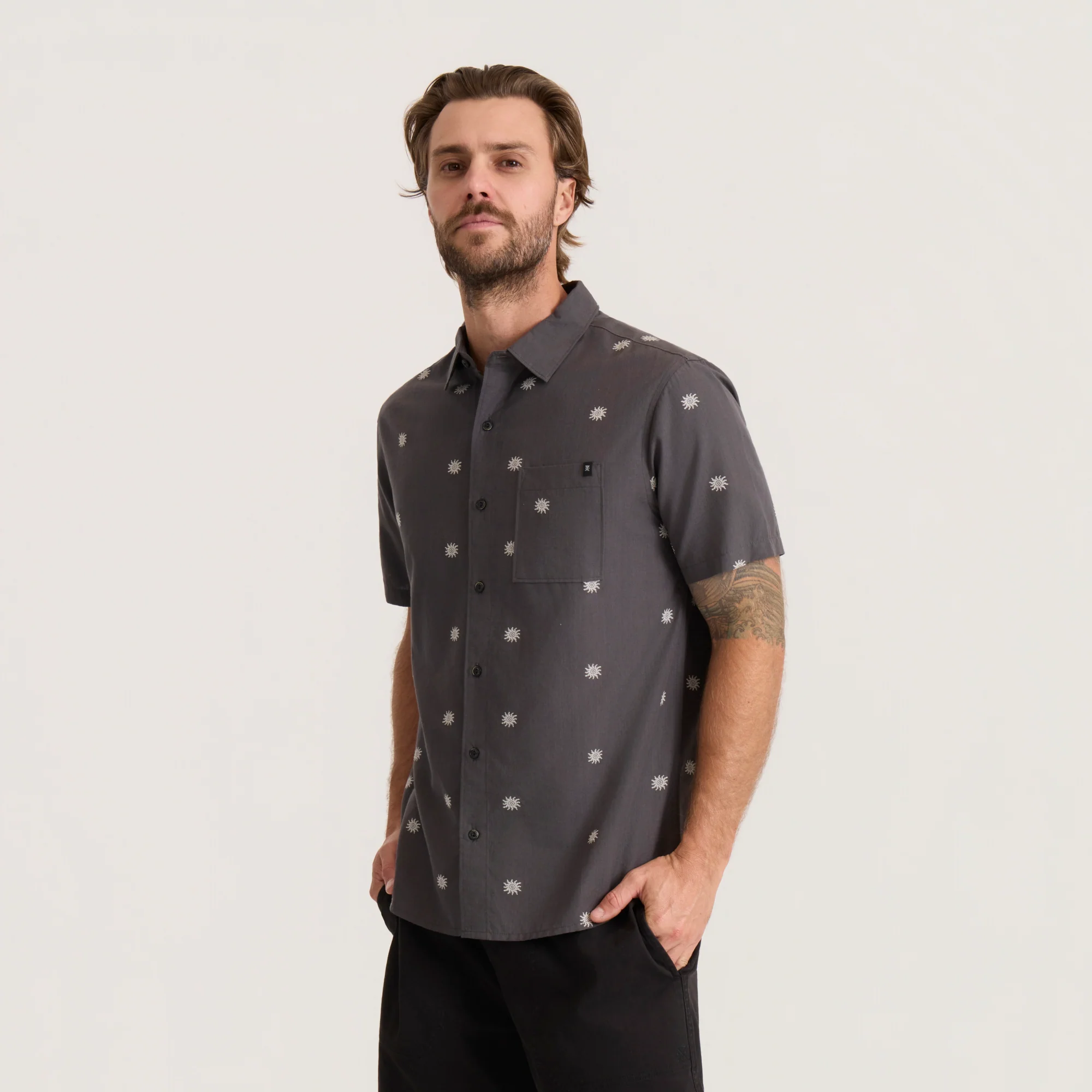 Journey Short Sleeve Button Up Shirt - Charcoal - Image 3