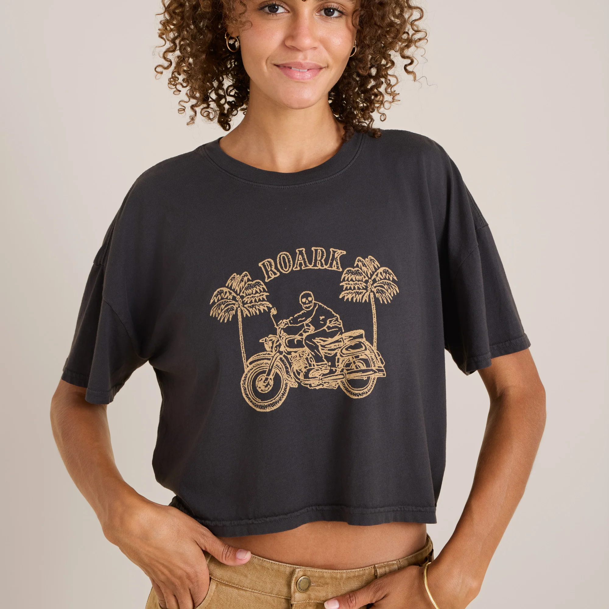 Moto Skele Boxy Crop Premium Tee - Faded Black - Image 5