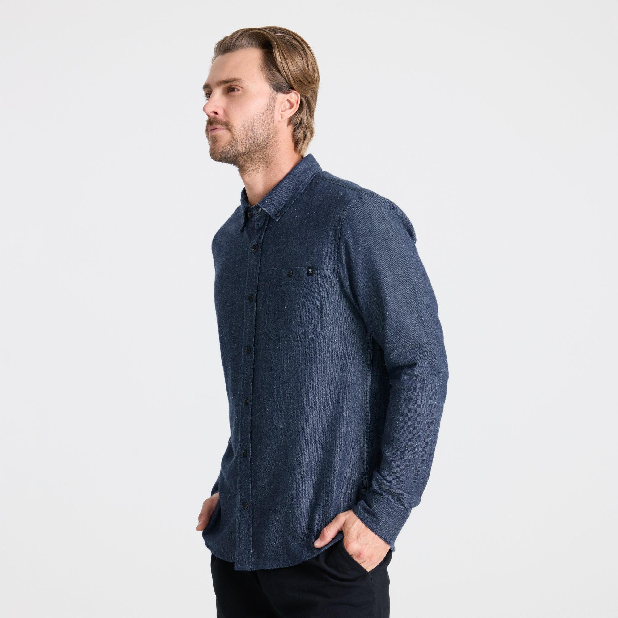Scholar Chambray Button Up Shirt - Mid Indigo - Image 4
