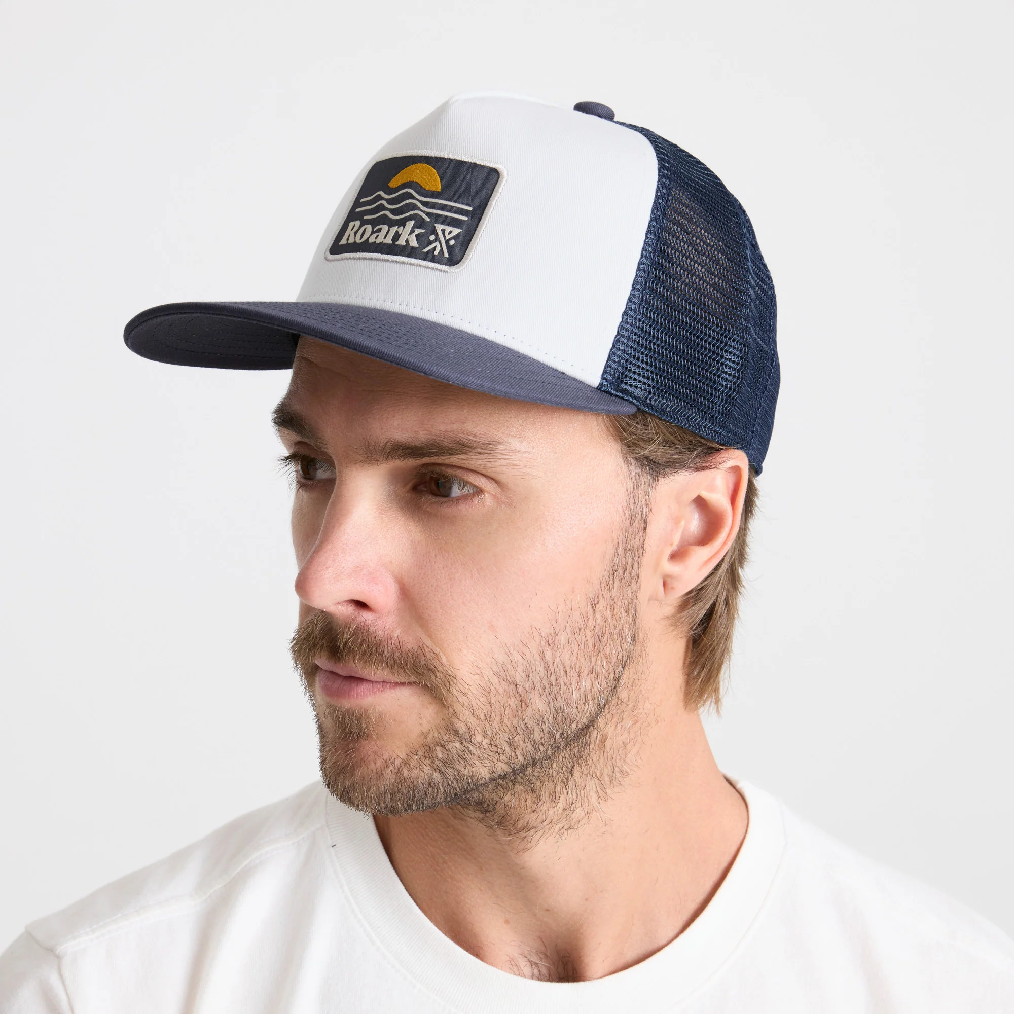 Station Trucker Snapback Hat - White/Navy - Image 3