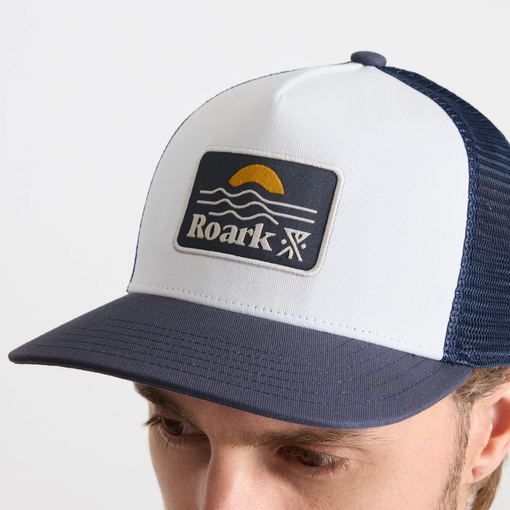 Station Trucker Snapback Hat - White/Navy - Image 4
