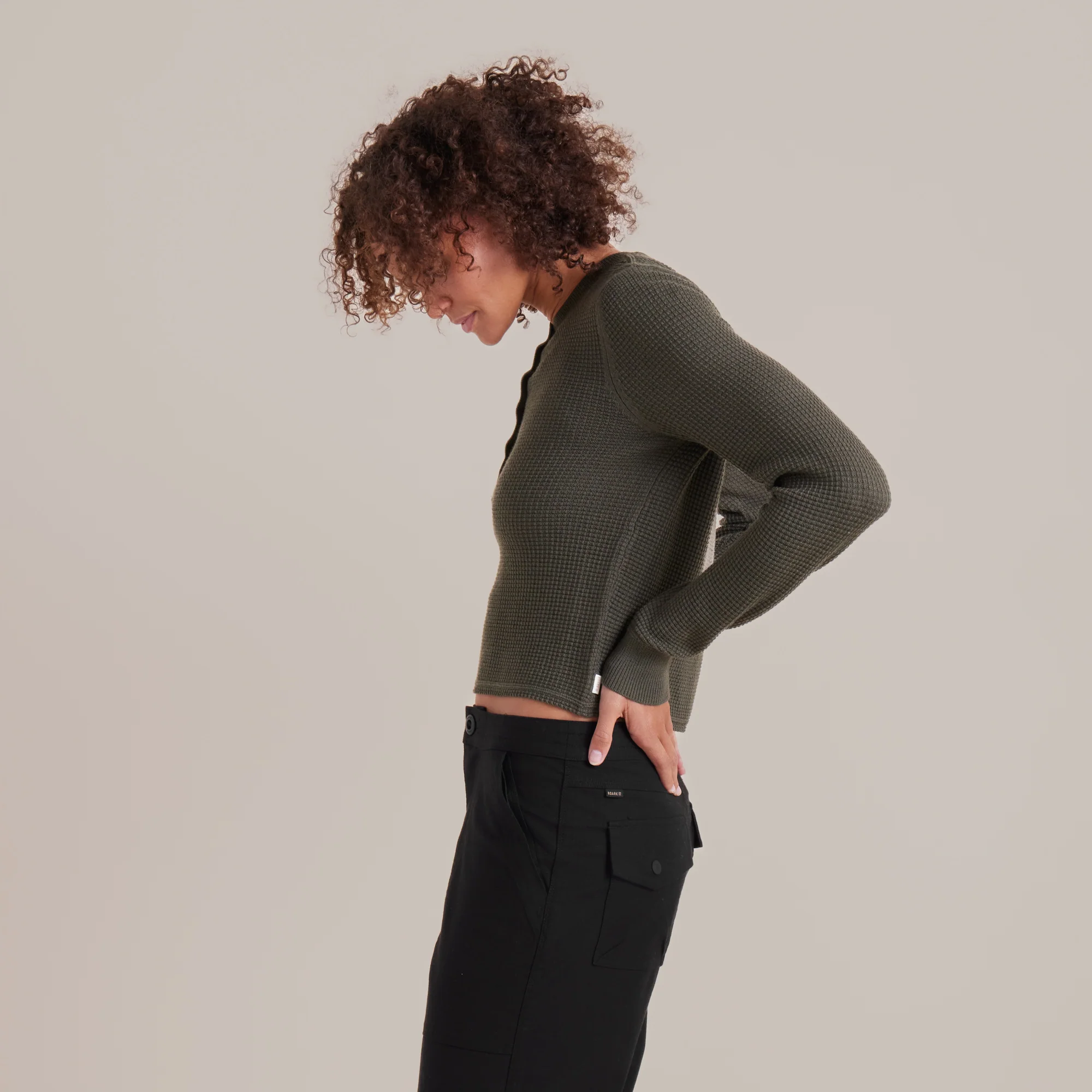 Well Worn Long Sleeve Thermal Sweater - Military - Image 2