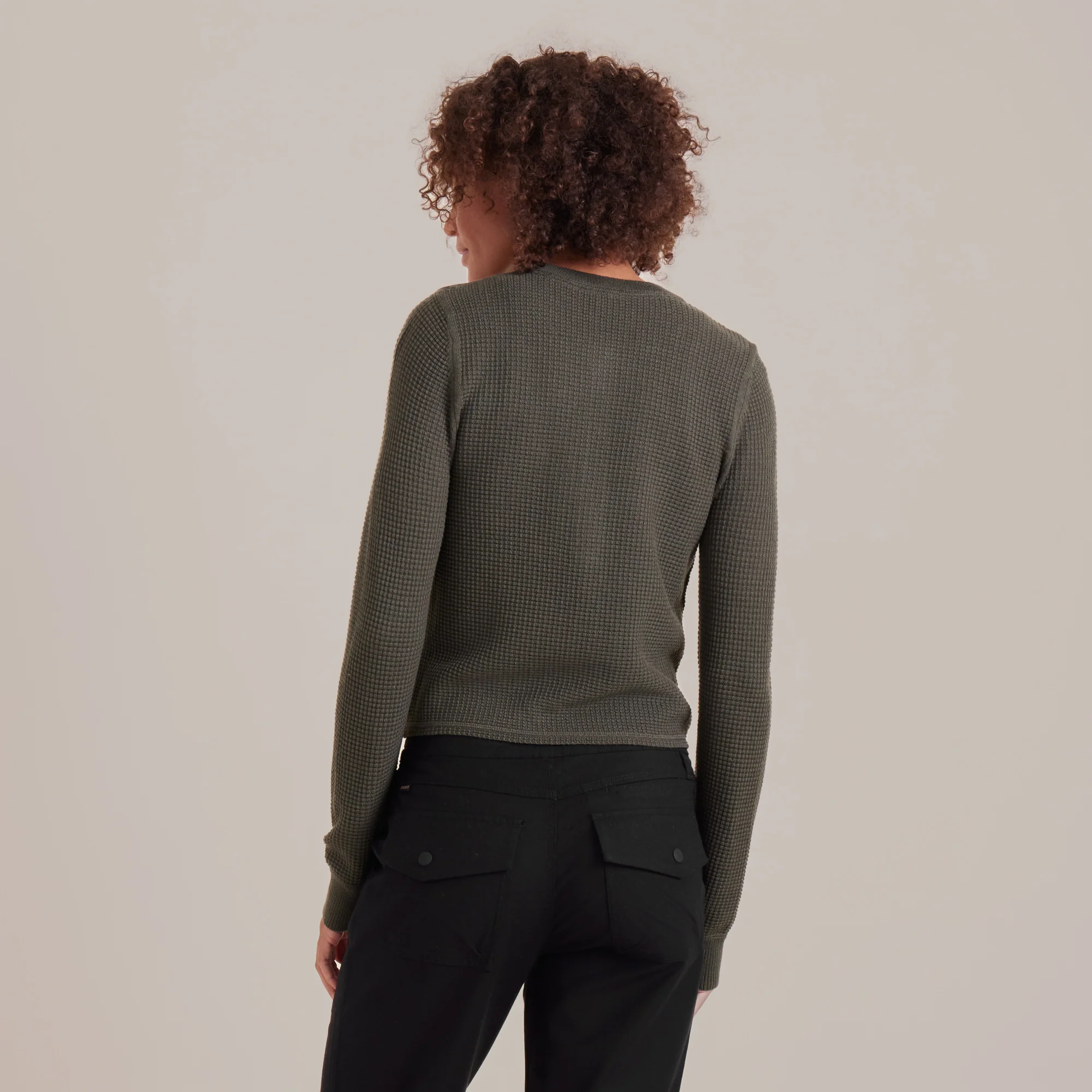 Well Worn Long Sleeve Thermal Sweater - Military - Image 3